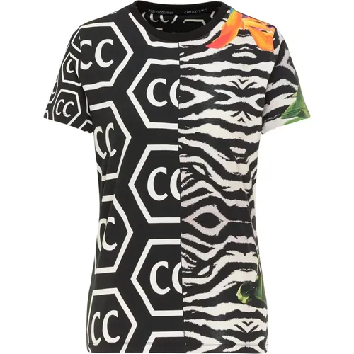 Versatile Damen T-Shirt with Tropical Artworks , female, Sizes: S, L, XS - carlo colucci - Modalova