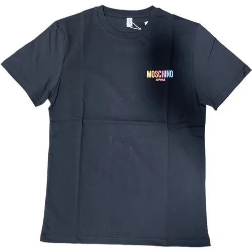 Schwarzes T-Shirt mit Kristallen Halbarm , Herren, Größe: XL - Moschino - Modalova