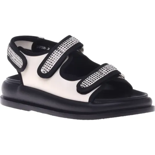 Sandal in cream and black calfskin with rhinestones , Damen, Größe: 37 EU - Baldinini - Modalova