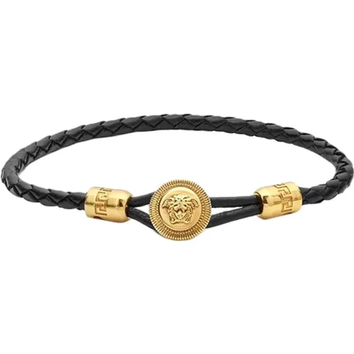 Schwarzes Lederarmband mit Medusa-Detail , Herren, Größe: S - Versace - Modalova