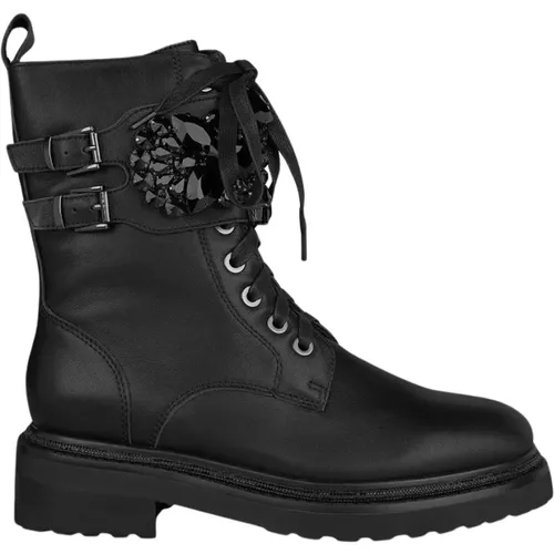 Rhinestone Lace-Up Leather Ankle Boots , female, Sizes: 6 UK, 4 UK, 3 UK, 5 UK - Alma en Pena - Modalova
