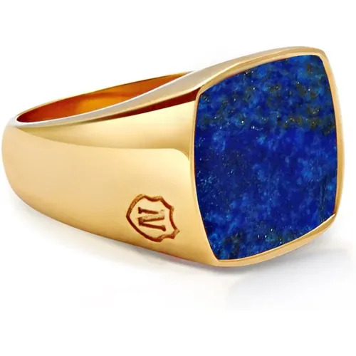 Men's Gold Signet Ring with Blue Lapis , Herren, Größe: 56 MM - Nialaya - Modalova