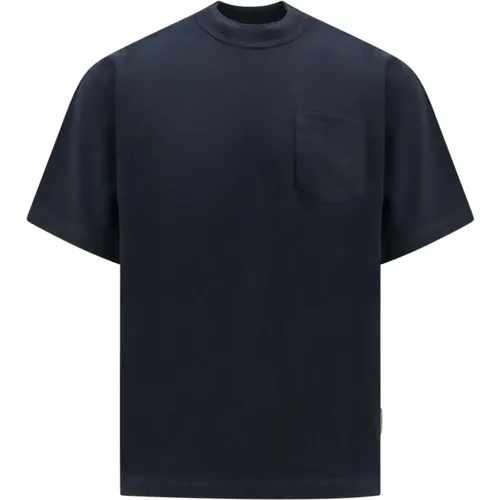 Blaues T-Shirt mit Rundhalsausschnitt und Brusttasche , Herren, Größe: L - Sacai - Modalova