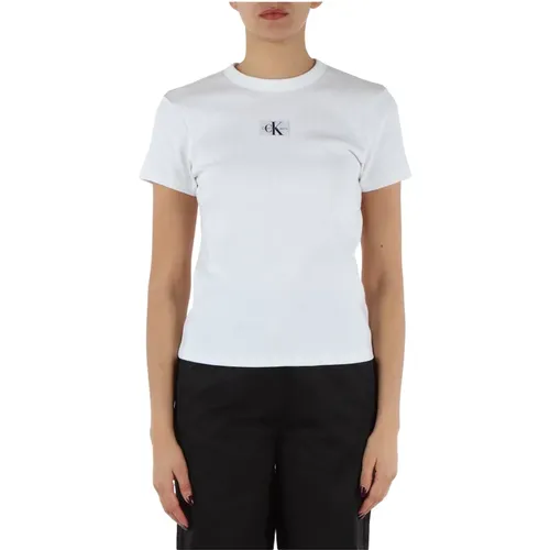 Stretch Baumwoll Ripp T-Shirt , Damen, Größe: XS - Calvin Klein Jeans - Modalova