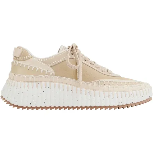 Braune Sneakers Blossom Beige Rindsleder Wildleder , Damen, Größe: 37 EU - Chloé - Modalova