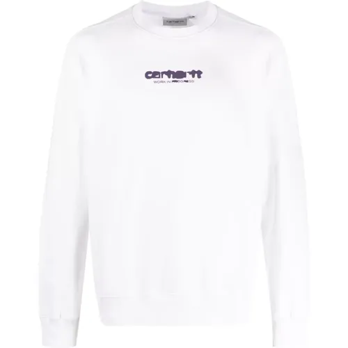Weiße Sweaters mit Logo-Print und French Terry Futter , Herren, Größe: L - Carhartt WIP - Modalova