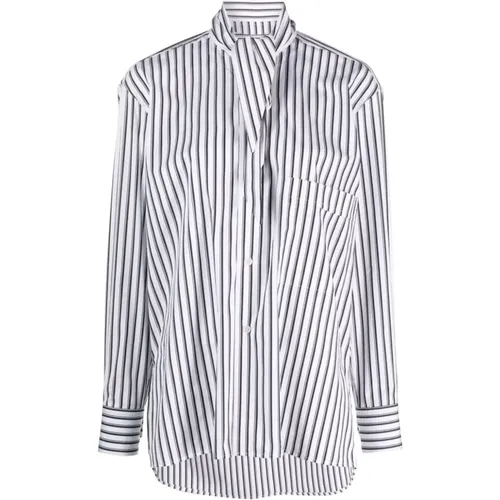 Oversized Striped Cotton Shirt with Scarf , female, Sizes: XS - Plan C - Modalova