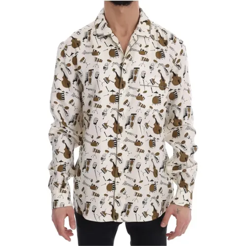 Seidenes Jazz Motiv Druck Shirt , Herren, Größe: M - Dolce & Gabbana - Modalova