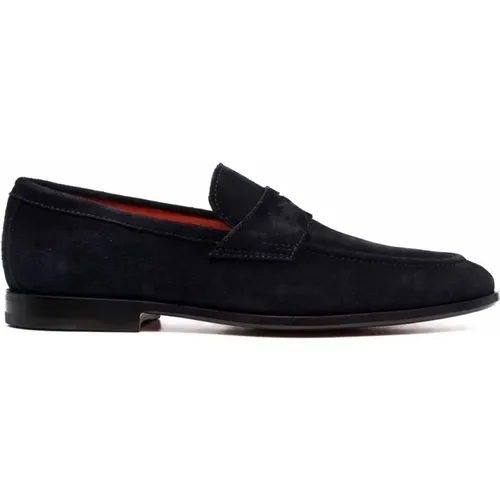 Blaue Leder Loafers für Männer , Herren, Größe: 45 EU - Santoni - Modalova