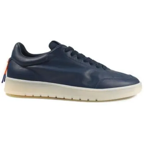 Navy Leather Sneakers with Color Accents , male, Sizes: 6 UK - Barracuda - Modalova