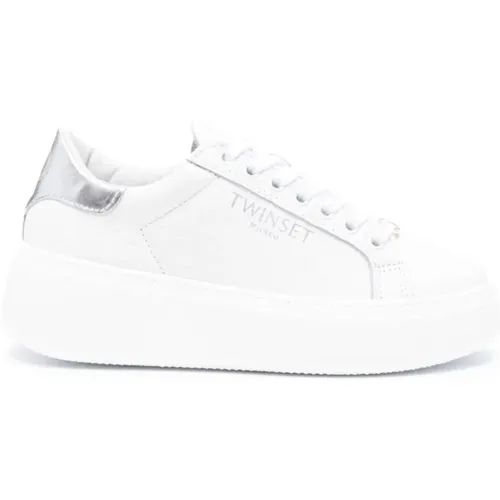 Optisch Weiße Silberne Sneakers , Damen, Größe: 40 EU - Twinset - Modalova