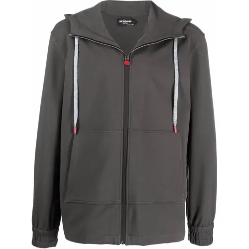 Charcoal Grey Zip-Through Hooded Sweatshirt , male, Sizes: 2XL - Kiton - Modalova