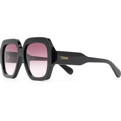 Schwarze Oversize Square-Frame Sonnenbrille - Chloé - Modalova