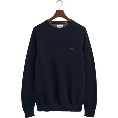 Cotton Piqué Crewneck Sweater , male, Sizes: XL, 2XL, 3XL - Gant - Modalova