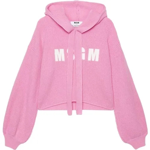 Fuchsia Crop Hoodie mit Frontlogo , Damen, Größe: XS - MSGM - Modalova