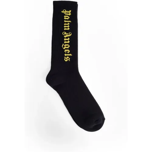 Schwarze Gold Logo Socken Klassischer Stil , Herren, Größe: S - Palm Angels - Modalova