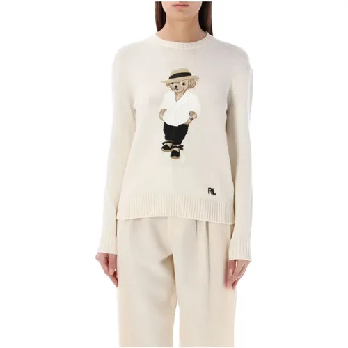 Cream Linen Polo Bear Sweater , female, Sizes: M, XS - Ralph Lauren - Modalova