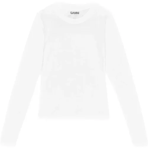 Weißes Slim Fit T-Shirt mit Strass-Design - Ganni - Modalova