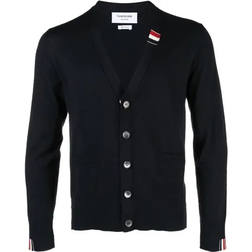 Fine Merino Wool Cardigan Size: 3, colour: Navy , male, Sizes: M - Thom Browne - Modalova