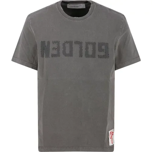 Verwaschenes Baumwoll-Jersey T-Shirt mit Logo - Golden Goose - Modalova