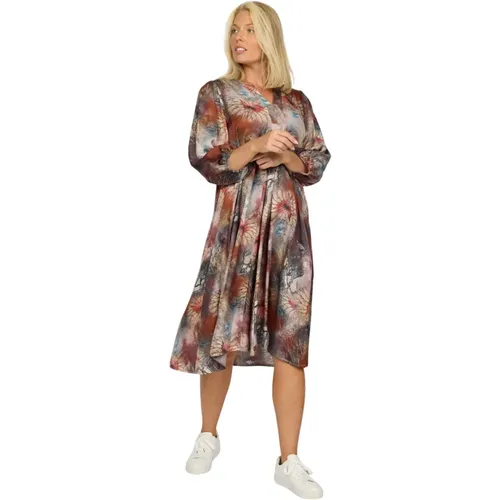 Bedrucktes Kleid mit 3/4 Ärmeln , Damen, Größe: 2XL - 2-Biz - Modalova