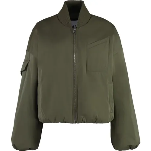 Satin Bomberjacke mit Taschen , Damen, Größe: L - Ganni - Modalova