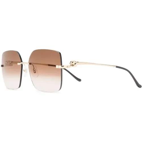 Gold Sunglasses with Original Accessories , female, Sizes: 60 MM - Cartier - Modalova