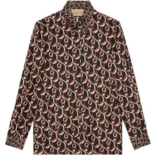 Silk Chain Print Shirt , female, Sizes: M, S, XS - Gucci - Modalova
