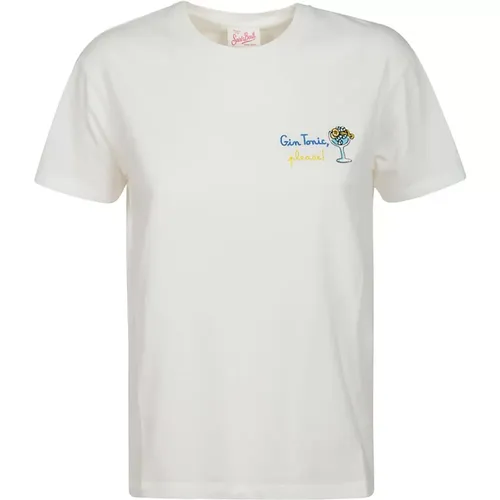 Emilie Cotton T-Shirt with Gin Tonic Embroidery , female, Sizes: S, L, M - MC2 Saint Barth - Modalova