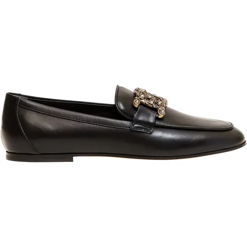 Leather Buckle Rhinestone Loafer - Size 36 , female, Sizes: 4 1/2 UK - TOD'S - Modalova