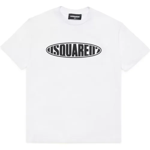 Surf Logo T-Shirt,Weißes T-Shirt mit Logo-Print aus Baumwolle - Dsquared2 - Modalova