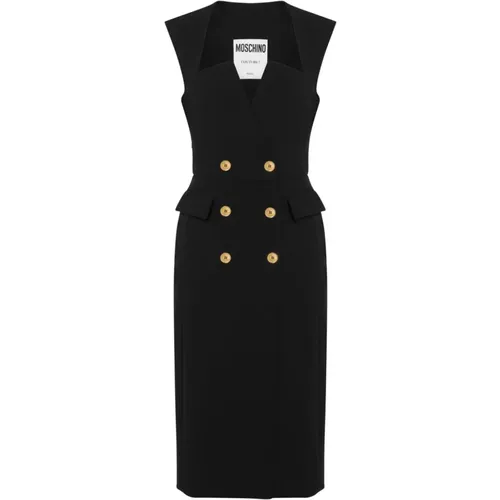 Schwarzes Wickelkleid Goldknöpfe - Moschino - Modalova