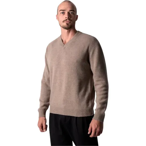 Brauner Melange Cashmere V-Ausschnitt Pullover , Herren, Größe: 2XL - Daniele Fiesoli - Modalova