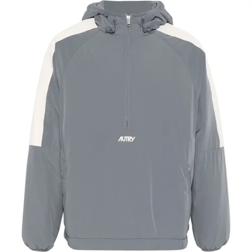 Grauer Nylon Anorak Mantel , Herren, Größe: M - Autry - Modalova