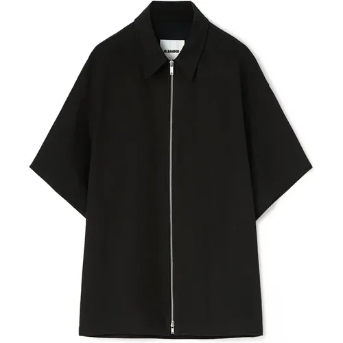 Cotton Short Sleeve Shirt with Zipper and Embossed Logo , male, Sizes: L, 2XL - Jil Sander - Modalova
