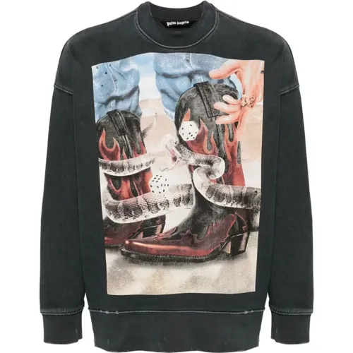 Black Oversize Destroyed Sweater The Game Of The Snake , male, Sizes: L, S, M - Palm Angels - Modalova