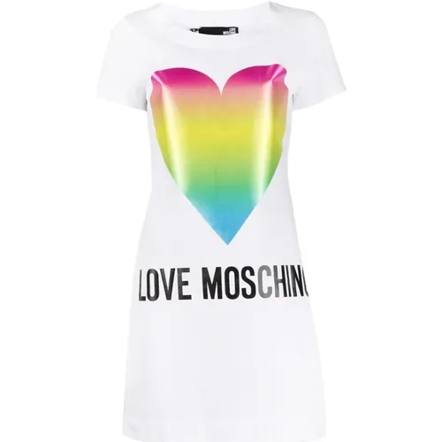 Kurzarm Herzdruck Kleid , Damen, Größe: XL - Love Moschino - Modalova