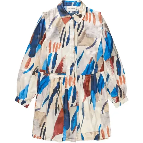 Beautiful Shirt Dress with Pleated Waist and Abstract Print , female, Sizes: XL - Munthe - Modalova