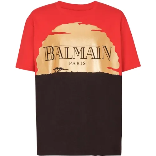 Disney x Balain : The Lion King - Lockeres T-Shirt it Sunset-Print , Herren, Größe: L - Balmain - Modalova