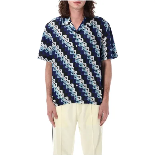 Blue Multi Monogram Print Camp Shirt , male, Sizes: L - Awake NY - Modalova