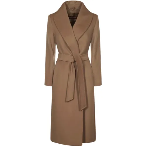 Camel Wool Long Coat Belted , female, Sizes: L, S, M - Max Mara - Modalova