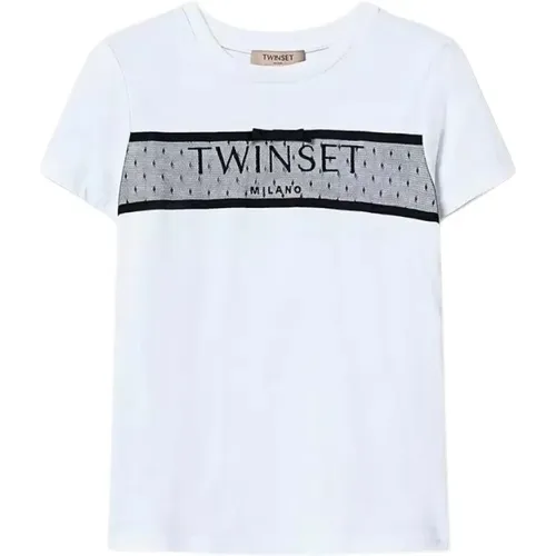 Tüll Rüsche Logo Besticktes T-Shirt - Twinset - Modalova