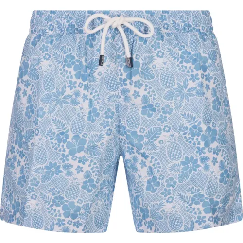 Blue Tropical Swim Shorts , male, Sizes: L, 2XL - Fedeli - Modalova