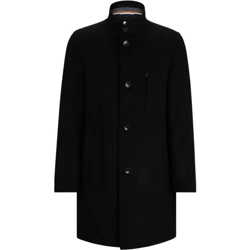 Slim-Fit Wool and Cashmere Coat with Signature-Stripe Trim , male, Sizes: M - Hugo Boss - Modalova