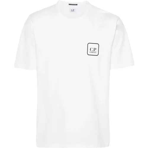 Weißes Rundhals T-Shirt mit Druck , Herren, Größe: XL - C.P. Company - Modalova