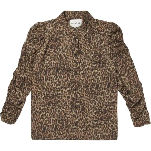 Leopard Print Shirt with Ruched Details , female, Sizes: 2XL, L, 2XS, S, M, XS - Munthe - Modalova