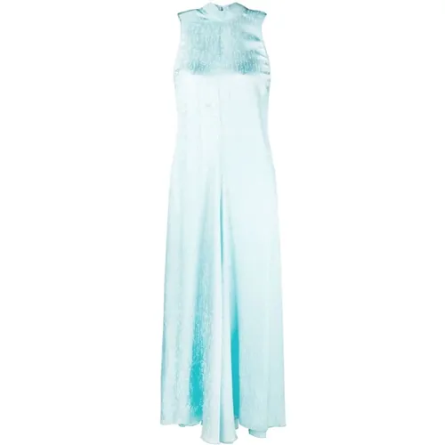 Blaues Satin Check Kleid mit Mock Neck , Damen, Größe: XS - Forte Forte - Modalova
