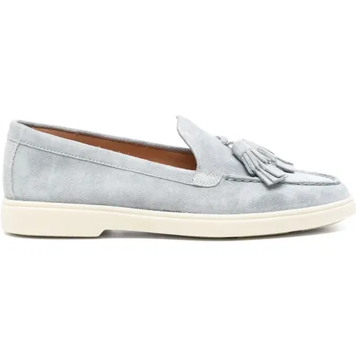 Blaue Leder Loafers Casual Flats , Damen, Größe: 41 EU - Santoni - Modalova