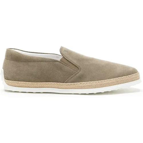 Beige Wildleder Slip-On Sneaker mit handgewebtem Seildetail , Herren, Größe: 41 1/2 EU - TOD'S - Modalova