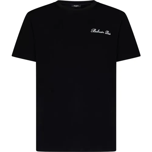 Schwarzes T-Shirt mit gesticktem Logo - Balmain - Modalova